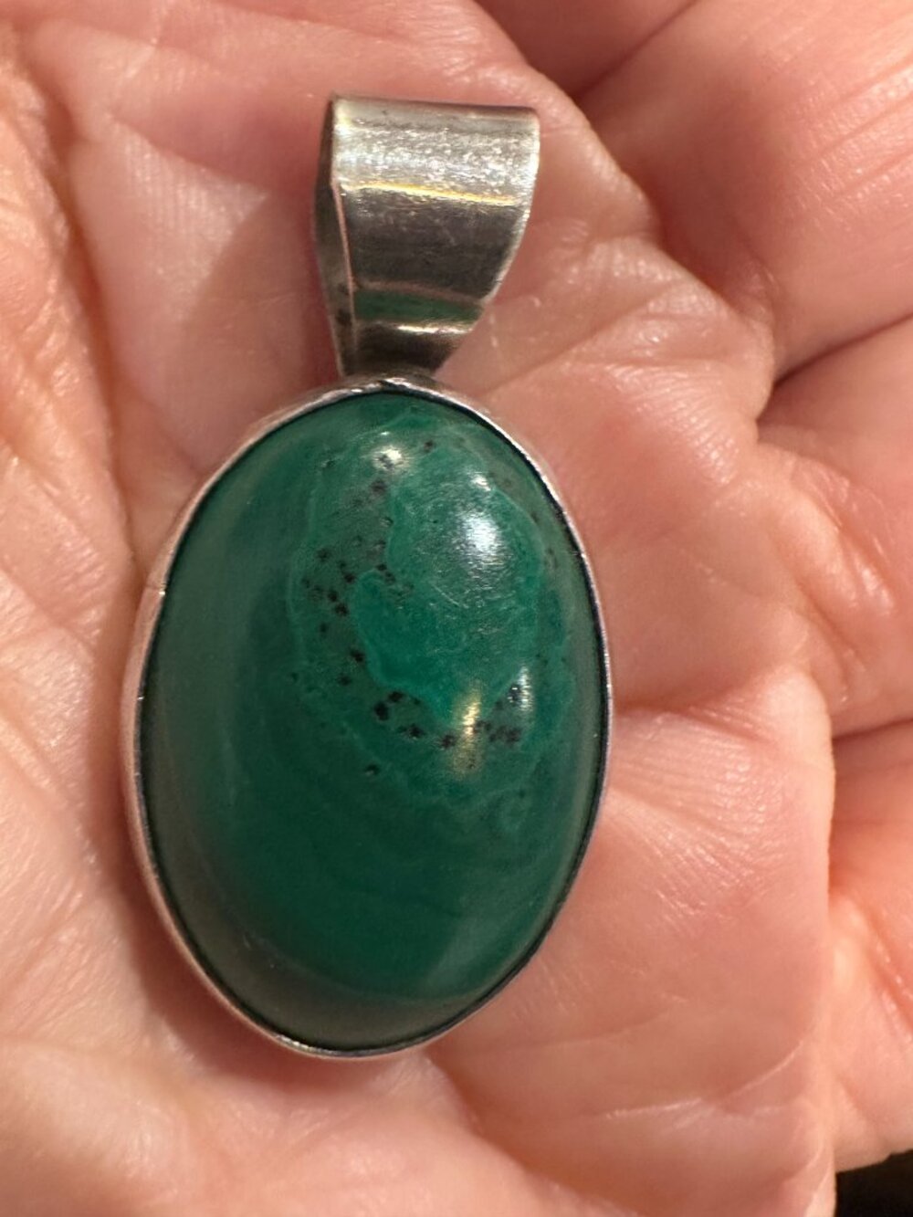 Vintage Southwestern Kewa Coriz Sterling Silver Malachite Pendant Necklace 15g. - Picture 4 of 12